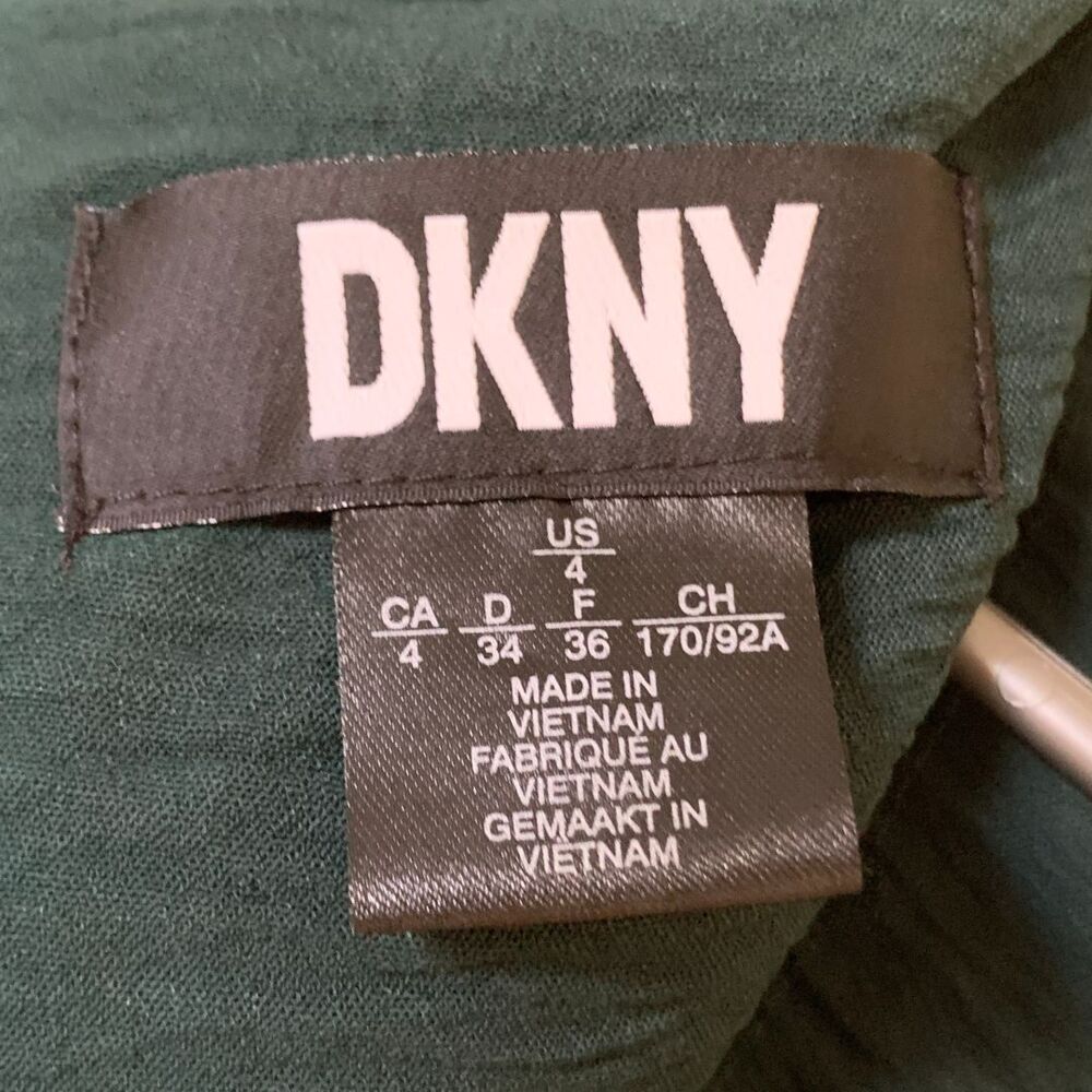 DKNY Puff Sleeve Tiered Midi Dress Dark Green Textured Loose Fit Size 4 - Picture 3 of 14